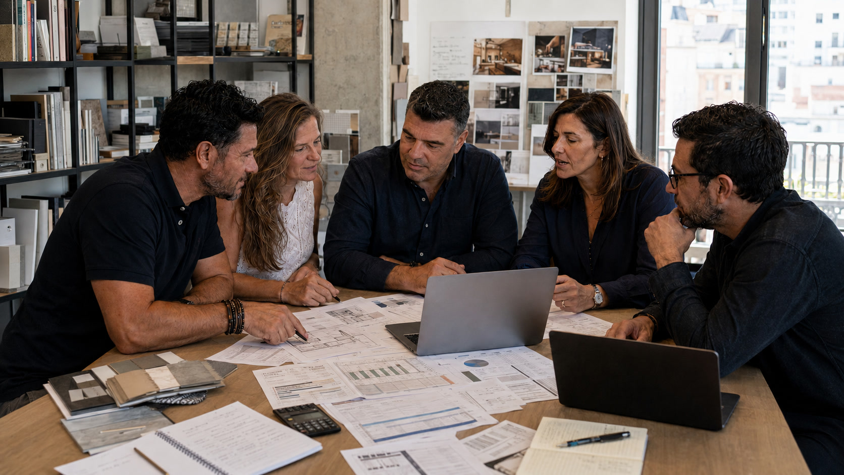 Luis Salinas y Eva Redondo trabajando con el equipo de Salinas Restauración